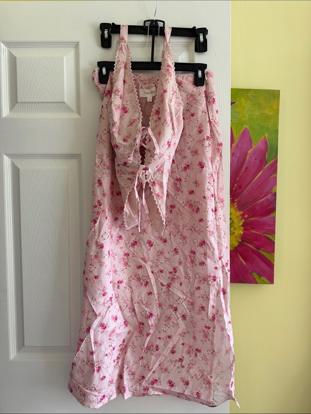 Pink Rose Pink Floral Lace-Trim Slip Skirt & Crop Set